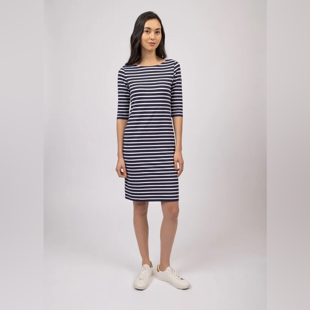 Saint James Propriano Stripe Dress US‎ 4 Navy Orange 3/4 Sleeve - Picture 8 of 11